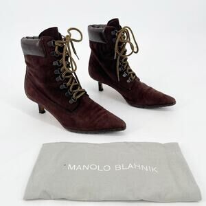 Vintage Manolo Blahnik Oklamod Brown Suede Lace Up Timberland Ankle Booties 35.5